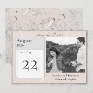 Pink and Grey Marbled Flat Save The Date Card