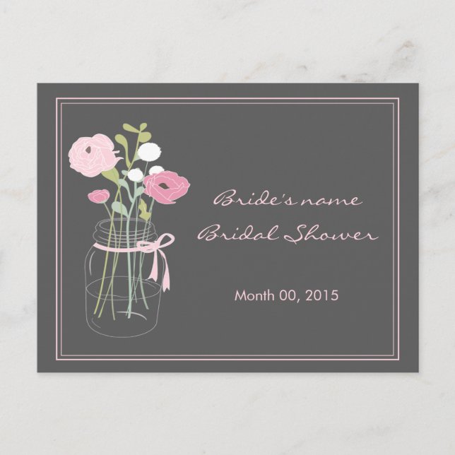 Pink and Grey Mason Jar Bridal Shower Advice Card (Front)