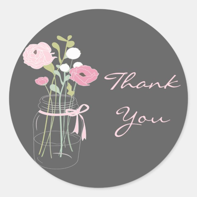 Pink and Grey Mason Jar Wedding Favour Stickers (Front)