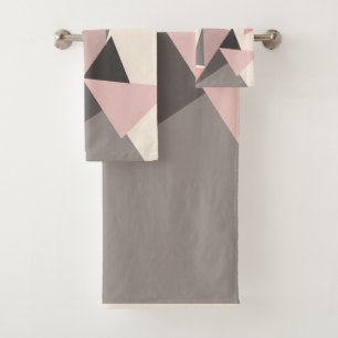 Pink and Grey Mid-century Modern Geometric Bath Towel Set