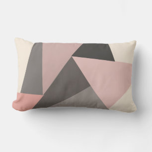 Pink and Grey Mid-century Modern Geometric Lumbar Cushion