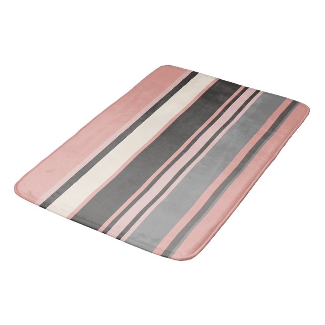 Pink and Grey Mid-century Modern Stripes   Bath Mat (Angled)