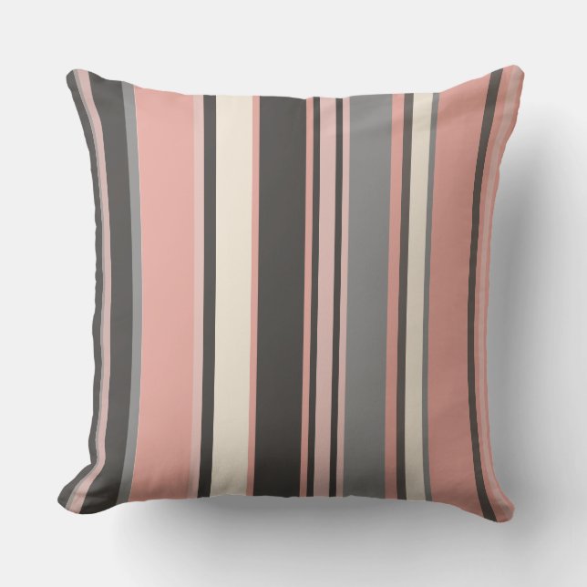 Pink and Grey Mid-century Modern Stripes   Cushion (Front)
