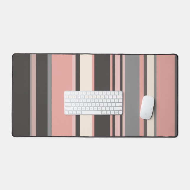 Pink and Grey Mid-century Modern Stripes  Desk Mat (Keyboard & Mouse)