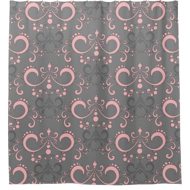 Pink and Grey Mix and Match Shower Curtain (Front)