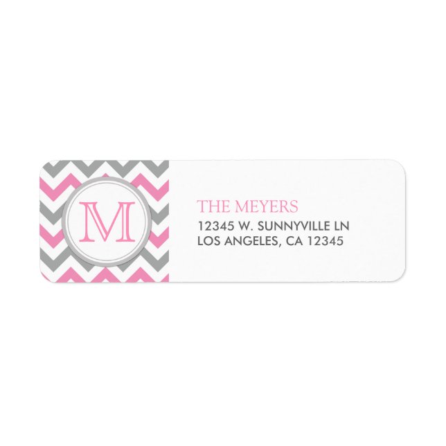 Pink and Grey Modern Chevron with Monogram (Front)