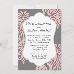 Pink and Grey Modern Damask Invitation