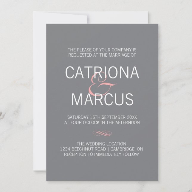 Pink and Grey Modern Typography Wedding Invitation (Front)