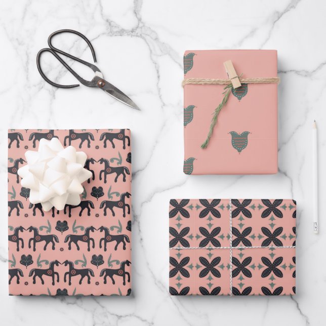 Pink and Grey Nordic Designs Wrapping Paper Sheet (Front)