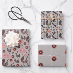 Pink and Grey Nordic Designs Wrapping Paper Sheet