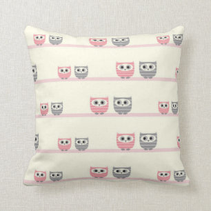 Pink and Grey Owls and Trees MOJO Pillow