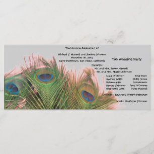 Pink and Grey Peacock Wedding Program Programme