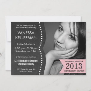 Pink and Grey Photo Chalkboard Graduation Invitation