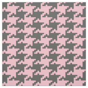 Pink And Grey Pied De Poule Pattern Fabric