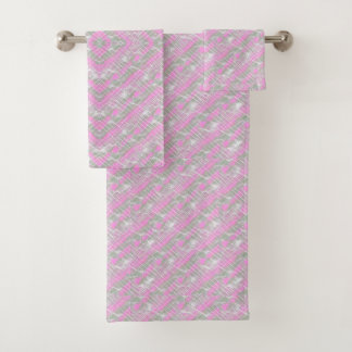 Pink and grey plaid pattern throw pillow bath towel set