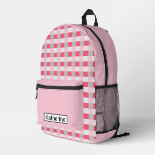 Pink and grey plaid  printed backpack