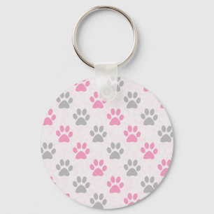 pink and grey puppy paws pattern key ring