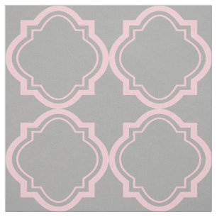 Pink And Grey Quatrefoil Geometric Pattern Fabric