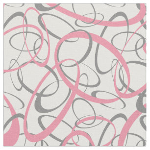 Pink and Grey Retro Shapes Pattern Fabric