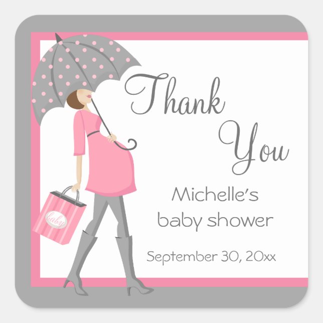Pink And Grey Shopper Baby Shower Stickers (Front)
