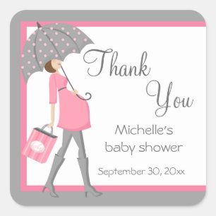 Pink And Grey Shopper Baby Shower Stickers