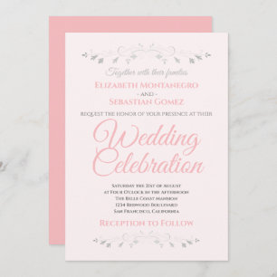 Pink and Grey Simple Elegant Wedding Invitation