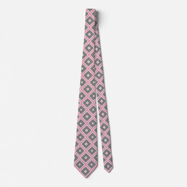 Pink and Grey Squares Tie (Front)