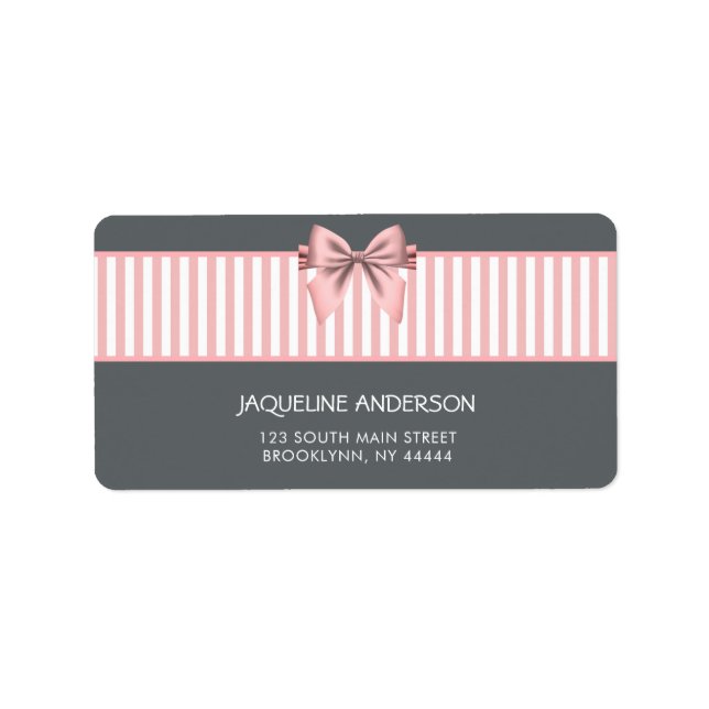 Pink and Grey Striped Bow Baby Shower Label (Front)