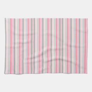Pink and Grey Striped Tea Towel