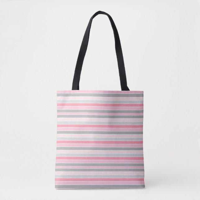 Pink and Grey Striped Tote Bag (Front)