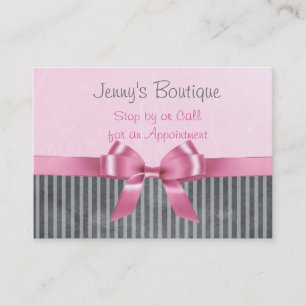 Pink and Grey Striped with Pink Bow & Glitter Appointment Card