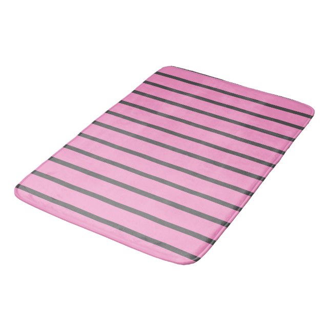 Pink and Grey Stripes Bath Mat (Angled)