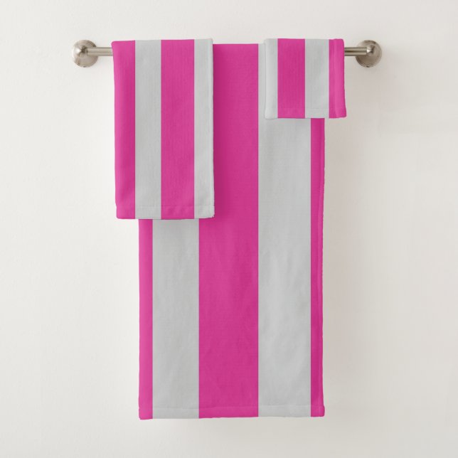 Pink and Grey Stripes  Bath Towel Set (Insitu)