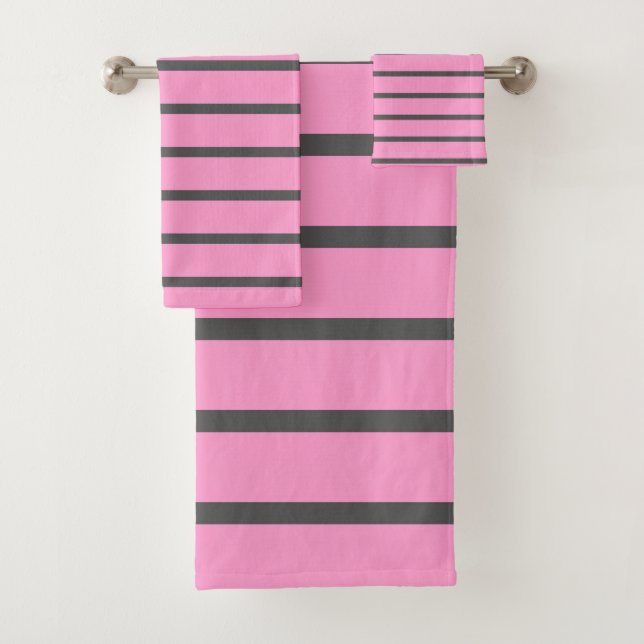 Pink and Grey Stripes Bath Towel Set (Insitu)