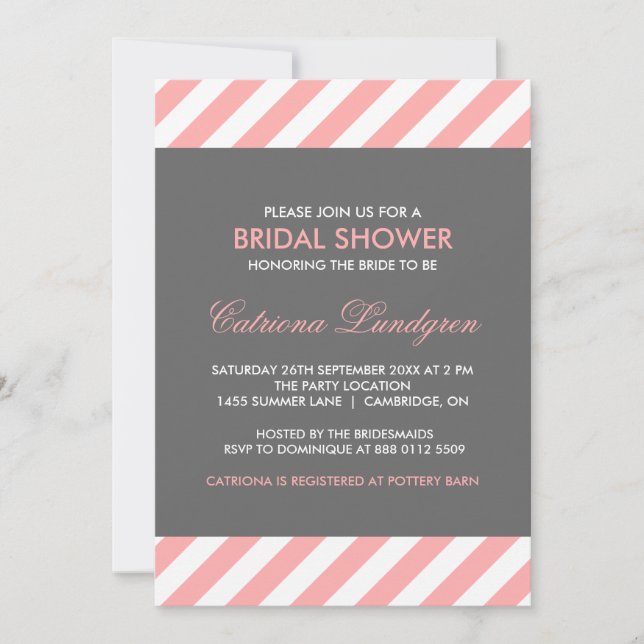Pink and Grey Stripes Bridal Shower Invitation (Front)