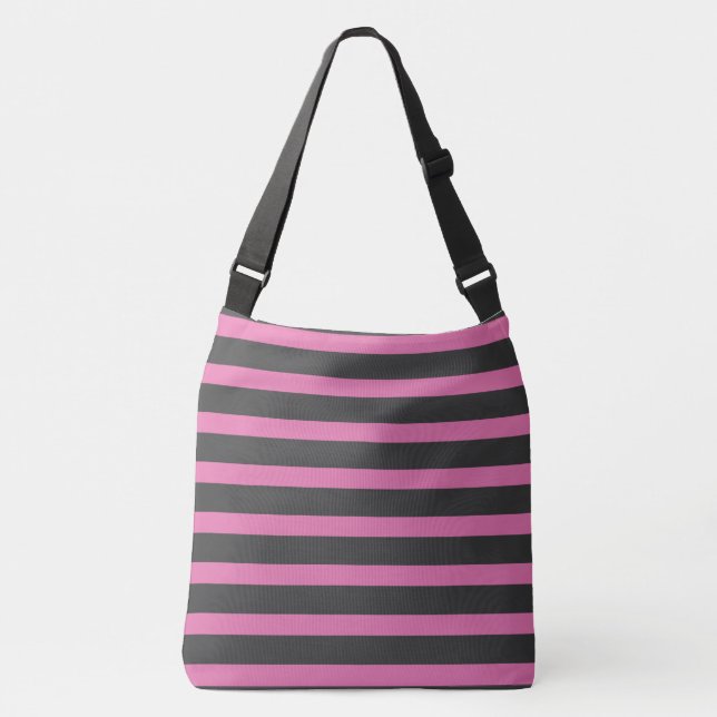 Pink and Grey Stripes Crossbody Bag (Front)