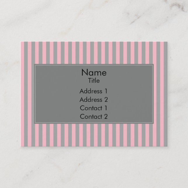 Pink and Grey Stripes Pattern Business Card (Front)