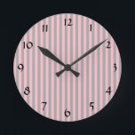 Pink and Grey Stripes Pattern Round Clock<br><div class="desc">Alternating pink and grey striped pattern. Pink and grey stripes.</div>
