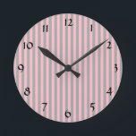 Pink and Grey Stripes Pattern Round Clock<br><div class="desc">Alternating pink and grey striped pattern. Pink and grey stripes.</div>