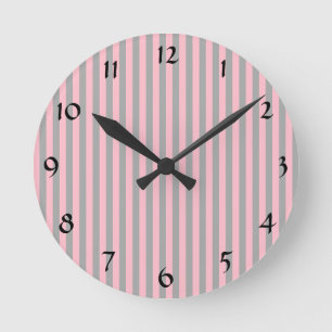 Pink and Grey Stripes Pattern Round Clock