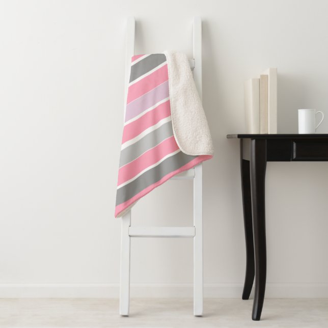 Pink and Grey Stripes Sherpa Blanket (In Situ)