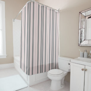 pink and grey stripes shower curtain