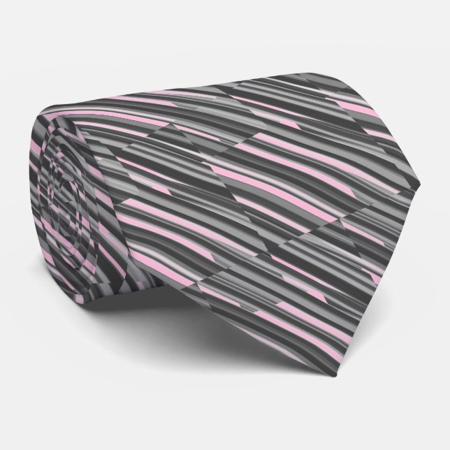 Pink and Grey Stripes Tie (Rolled)