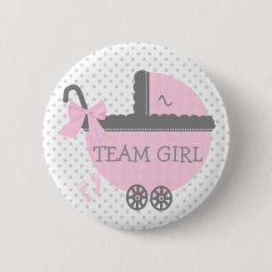 Pink and Grey Team Girl Baby Carriage Shower 6 Cm Round Badge