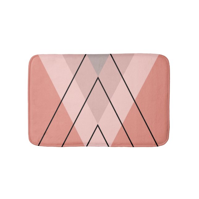 Pink and grey triangles on pink background bath mat (Front)