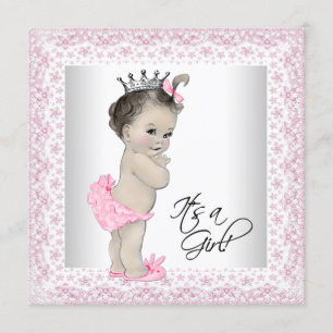 Pink and Grey Vintage Baby Girl Shower Invitation