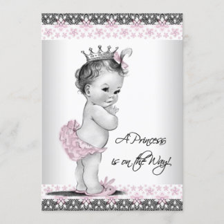 Pink and Grey Vintage Baby Girl Shower Invitation