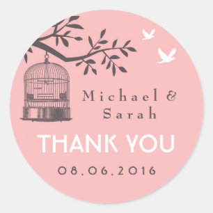 Pink and Grey Vintage Bird Cage Wedding Sticker