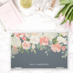 Pink and Grey Watercolor Floral with Your Name HP Laptop Skin