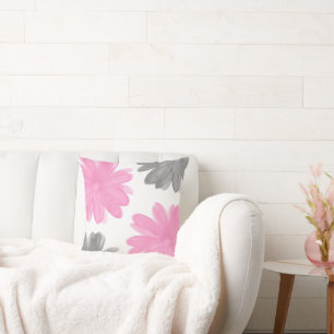 Pink and Grey Watercolor Flowers Cushion